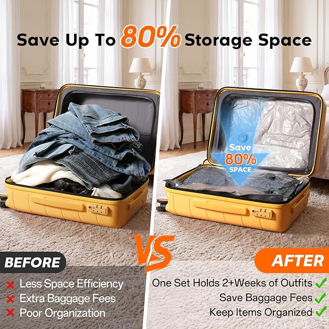 9 Pack Vacuum Storage Bags with Pump, Space Saver Travel Bags with Rechargeable Wireless Pump, Reusable Tear-Proof Compression Packing Cubes for Heavy Clothes/Bedding/Luggage/Moving 9 Combo Size