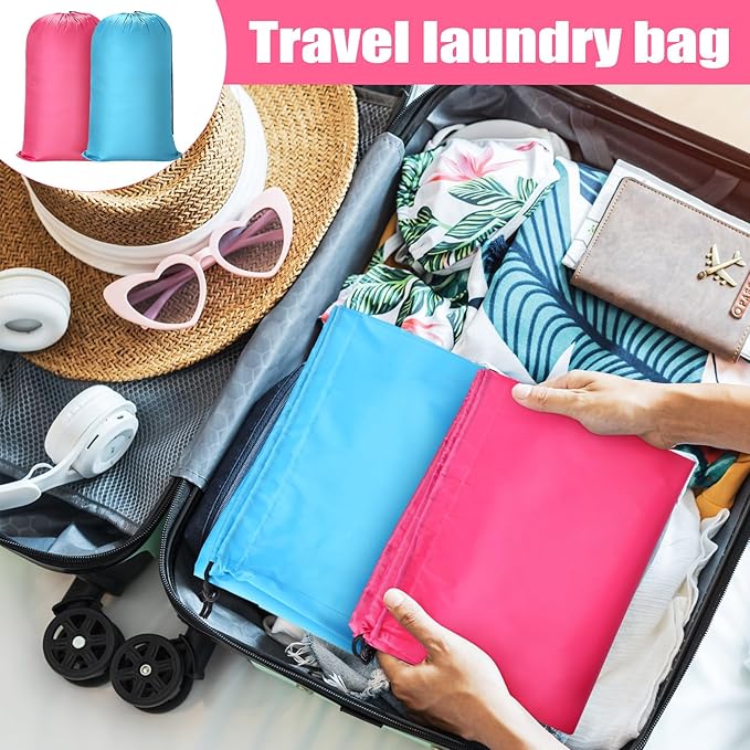 Nuogo 20 Pcs Laundry Bag Washable Travel Laundry Bags with Drawstring Lock Closure Large Heavy Duty for Camping Tent Blankets Dirty Clothes Yarn Fabric Storage, 38 x 24 Inches(Pink, Blue)