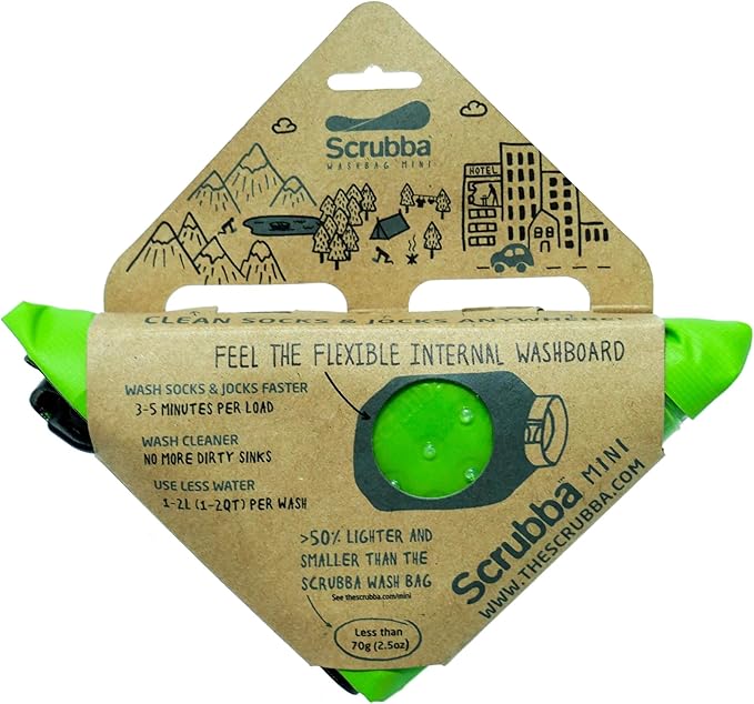 Scrubba MINI Wash Bag - Ultra-Compact Portable Washing Machine - Pocket-Size Clothes Washer for Travel, Camping & Hiking - Dry Bag & Laundry Essentials - Use with Detergent or Hand Soap - 3.0 oz.