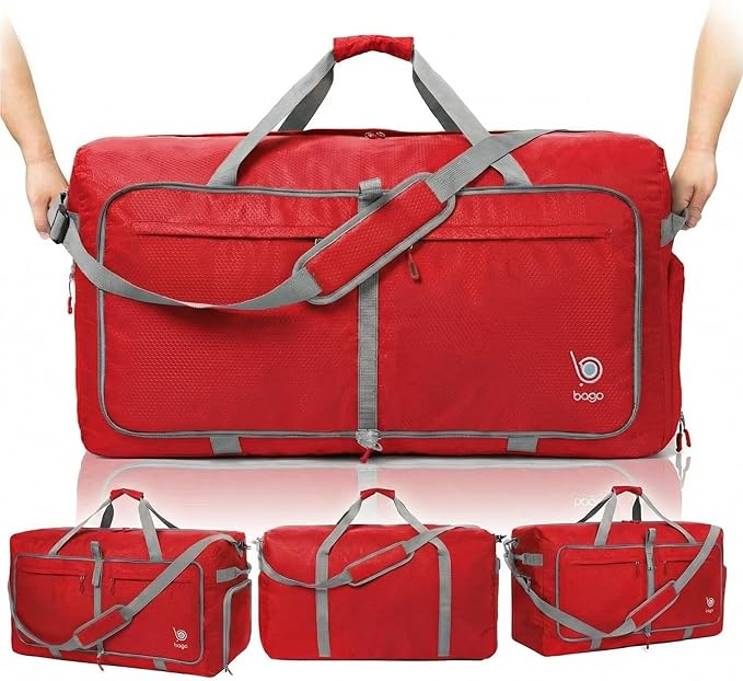 Bago Large Duffle Bag for Travel Women & Men. Durable Lightweight Foldable Travel Duffel Bags For Traveling Women. 100L Duffle Bags for Overnight Bag With Shoe Compartment Collapsible Weekender duffel