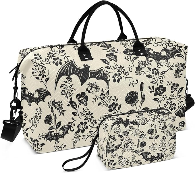 Goth Bat Quilted Travel Bags Weekender Duffle Bags With Toiletry Bag Carry on Overnight Duffels Yoga Gym Bag for Airplanes Business Sports