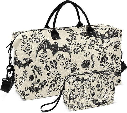 Goth Bat Quilted Travel Bags Weekender Duffle Bags With Toiletry Bag Carry on Overnight Duffels Yoga Gym Bag for Airplanes Business Sports