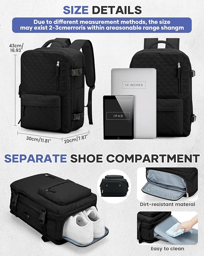 WONHOX Travel Vacuum Storage Backpack with Air Pump Vacuum Seal Compression Space Saver Bags Clothing Vacpack Travel Bag Carry on Personal item Laptop Work Backpacks Women Men Black