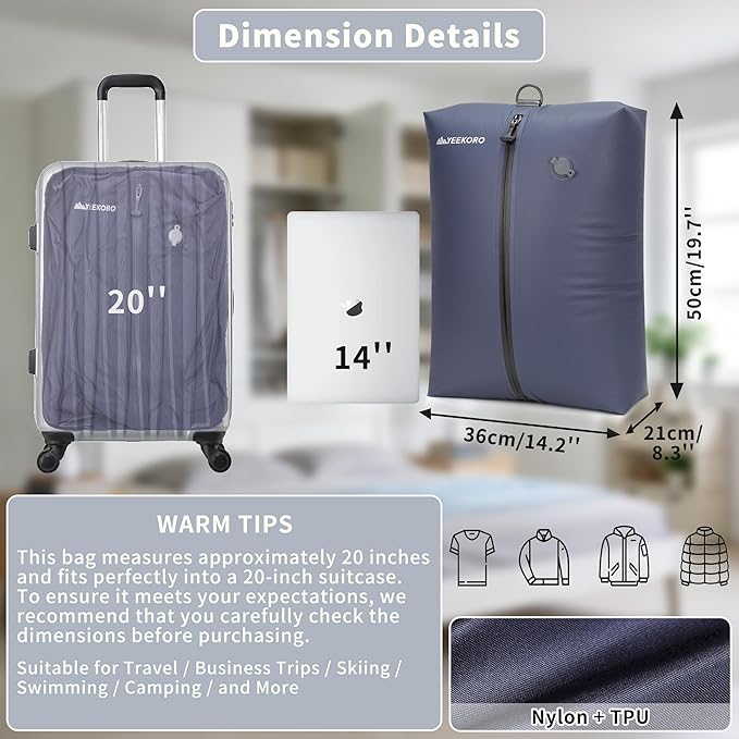 Vacuum Bag for Travel, Professional IPX8 Waterproof Reusable Vacuum Compression Bags for Travel Suitcases, Durable Space Saver Bag(1 Navy Blue,No Pump)
