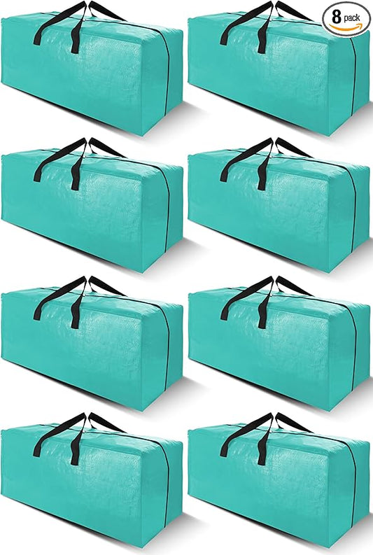 Cosy Family 8 Pack Heavy Duty Extra Large Moving Bags with Backpack Straps - Strong Handles & Zippers, Storage Totes For Space Saving, Fold Flat, Alternative to Moving Box, Aquamarine