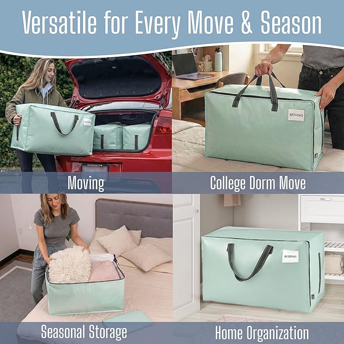 VENO 8 Pack Extra Large Heavy Duty Moving Bags with Wide Opening & Reinforced Handles, Reusable Storage Tote Bags with Strong Zippers for Clothes, College Dorm Essentials & Moving Supplies
