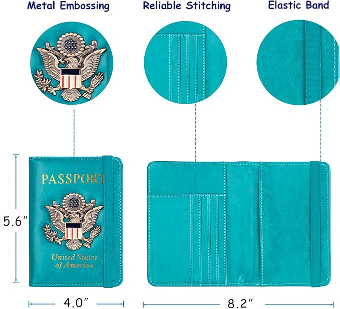 TOURSUIT RFID Blocking Passport Holder, Leather Travel Wallet, Light Blue - Image 4