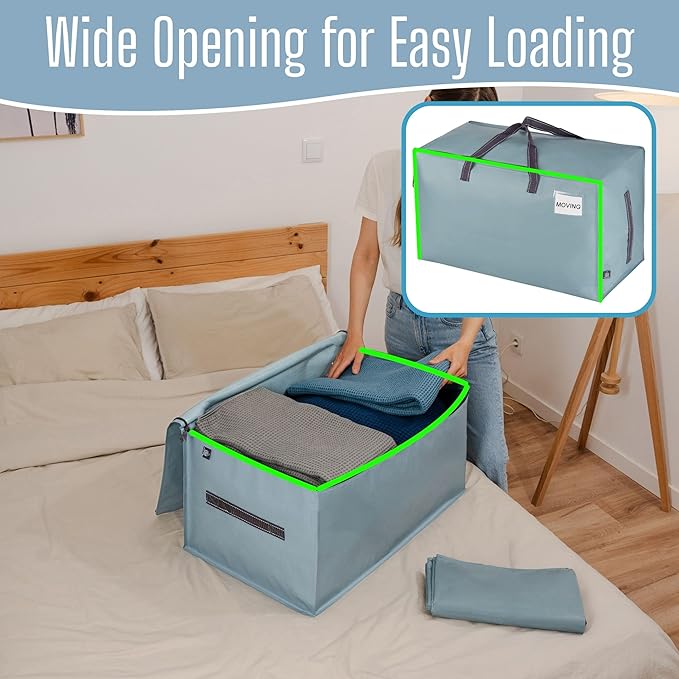 VENO 2 Pack Extra Large Heavy Duty Moving Bags with Wide Opening & Reinforced Handles, Reusable Storage Tote Bags with Strong Zippers for Clothes, College Dorm Essentials & Moving Supplies