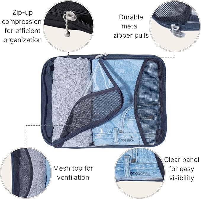 Baggallini Compression Cube 3-piece set - Lightweight Compression Packing Cubes for Travel