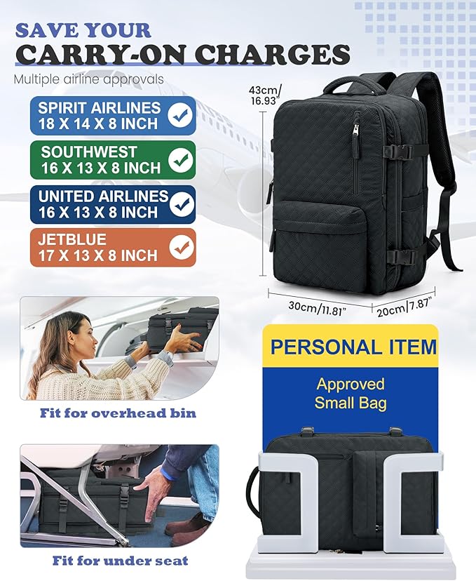 WONHOX Travel Vacuum Storage Backpack with Air Pump Vacuum Seal Compression Space Saver Bags Clothing Vacpack 18x14x8 inches Travel Bag Carry on Personal item Laptop Work Backpacks Women BlackGrey