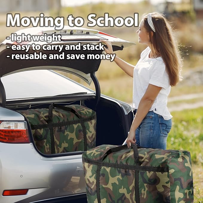 Camouflage Extra Large Moving Bags, Heavy Duty Storage Bags, 600D Oxford Cloth Wrap Around Handles Double Zipper, Waterproof Reusable Convenient (150L-2P)