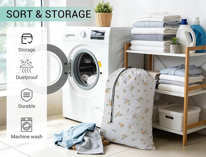 ZPECC Bulk Travel Laundry Bag,Extra Large Heavy Duty Laundry Bags 24 Pack,Washable Dirty Clothes Organizer XL for College Dorm Hotel Camping and Home Storage 30x40(Daisy)