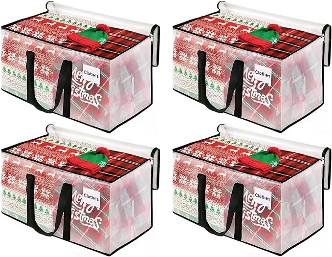 BlissTotes Clear Moving Bags Heavy Duty, 76L Extra Large Storage Bags with Zipper & Reinforced Handles, Waterproof PP Moving Totes for Clothes, Bedding, Comforters, Space Saving Storage (4 Pack)