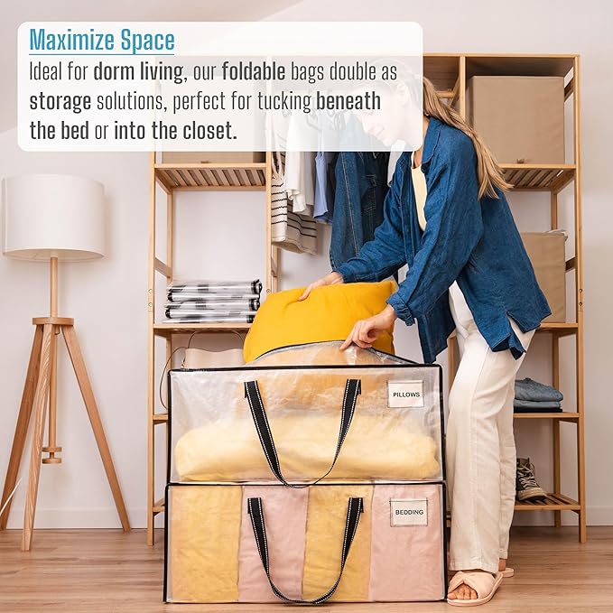 VENO 8 Pack Heavy Duty Moving Bags, Clear Packing Bags for Easy Visibility, Alternative to Moving Boxes, Storage Bins for Clothes, Blankets, Comforters, College Dorm Essentials (Clear, 8 Pack)