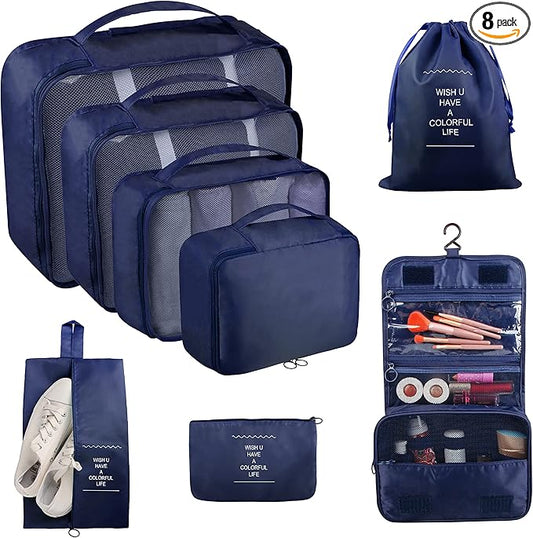Packing Cubes, 8 Pcs Travel Packing Organizers for Suitcases, Large Capacity Travel Luggage Organizers Set includes 8 Storage Bags, Travel Essentials for Women or Men (Navy Blue)