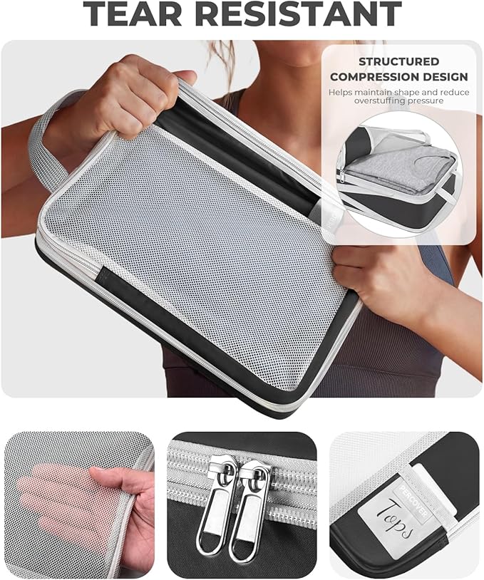 Percover Compression Packing Cubes for Travel, 6-Piece Structured Compression Organizer Set for Organized Packing & Carry-On Luggage, Black