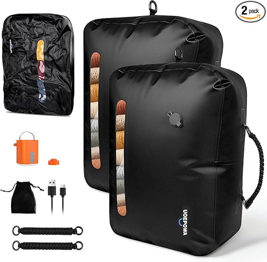 Travel Vacuum Bags with Pump, 33L Vacuum Seal Bags for Clothing, IPX8 Waterproof Vacuum Storage Bags with Handle for Luggage, Backpack, Suitcase, Home & Outdoor 2pack (Black)