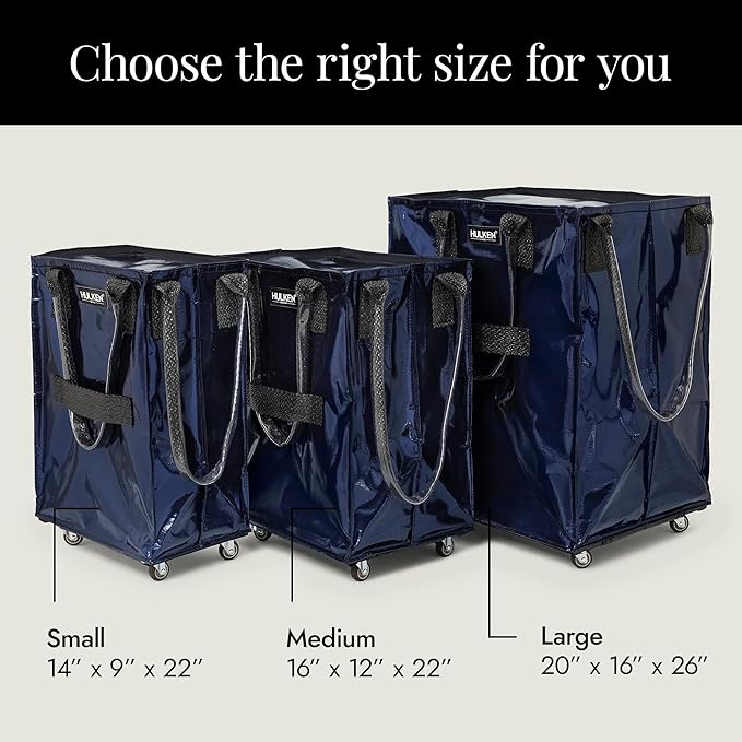 HULKEN - (Medium, Midnight Blue) Reusable Grocery Bag On Wheels, Shopping Trolley, Rolling Tote, Zipper Closure, Lightweight, Carries Up to 66 lb, Folds Flat, Unbreakable Handles