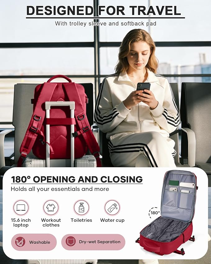 WONHOX Vacuum Seal Backpack for Travel with Air Pump Compression Daypack Personal Item Carry on Flight Approved Vacpack Laptop Space Saver Bags Storage with Vacuum System Travel Bag Women Men Red