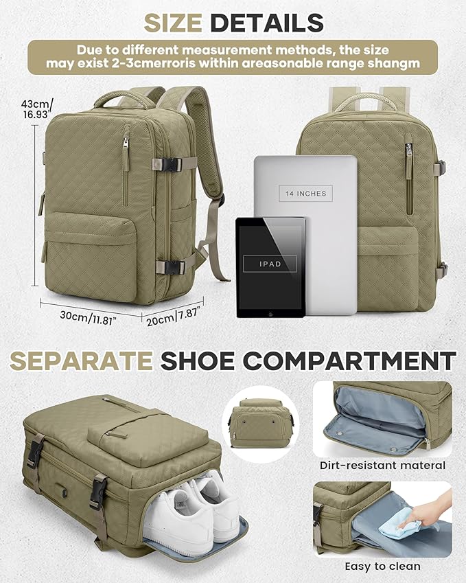 WONHOX Travel Vacuum Storage Backpack with Air Pump Vacuum Seal Compression Space Saver Bags Clothing Vacpack 18x14x8 inches Travel Bag Carry on Personal item Laptop Work Backpacks Women Men Khaki
