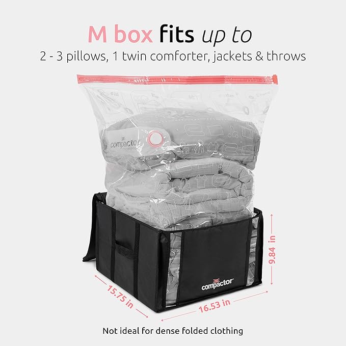 Compactor Vacuum Storage Bag with Semi-Rigid Structured Cube, Closet Organizer, Vacuum Seal Bags for Clothing and Bedding, Fits All Vacuum and Nozzle Types, 125L, Black
