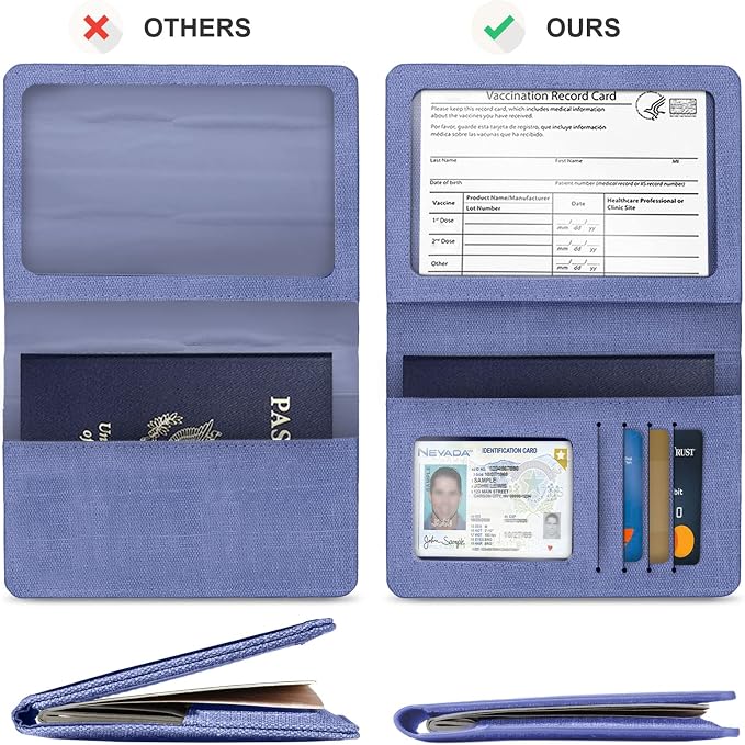 2 Pack Passport Holder For Women Kids, RFID Blocking Passport Wallet Red&Light purple - Image 4