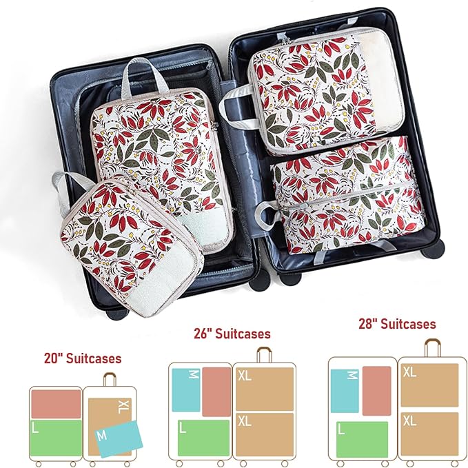 4 Set Compression Packing Cubes, Suitcase Organizer, Lightweight Travel Essentials, Compression Bags For Travel Accessories Luggage Storage Set (4 Pcs, Berry)