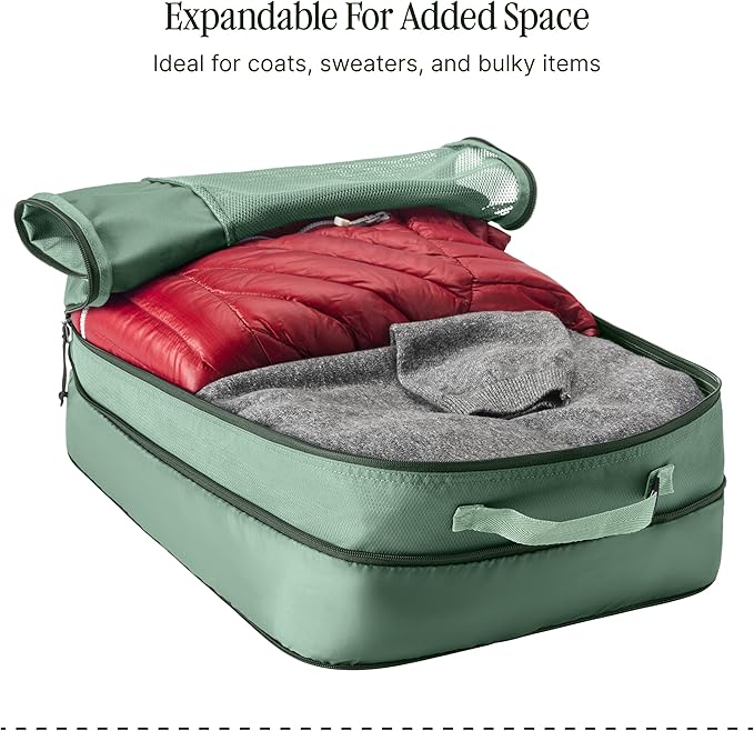Eagle Creek Pack-It Reveal Expansion Cube - Adjustable Storage Expansion Cube for Travel - Durable Compression Zipper - Water-Resistant - Sustainable - Large - Willow Green