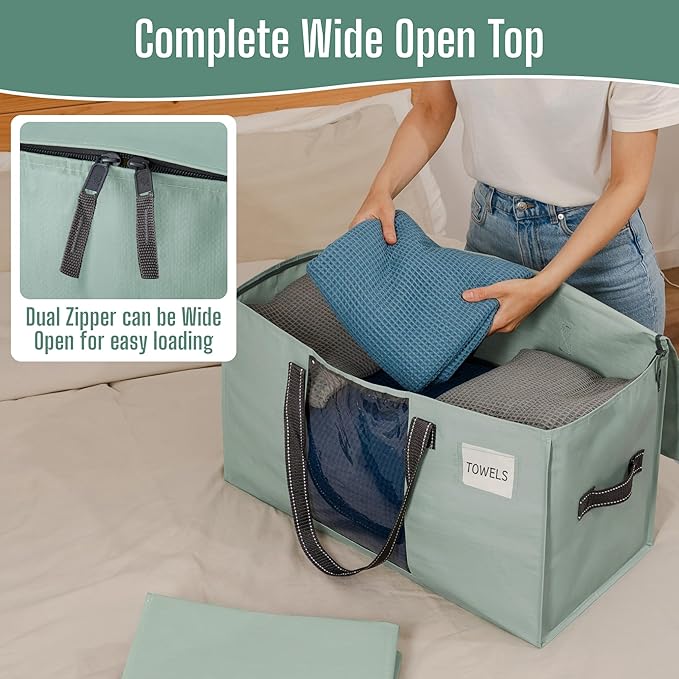 VENO 10 Pack Heavy Duty Moving Bags, Clothes and Comforter Storage Bags with Clear Window, College Dorm Essentials Packing Supplies, Foldable Boxes Alternative (Light Green Matte, 10 Pack)