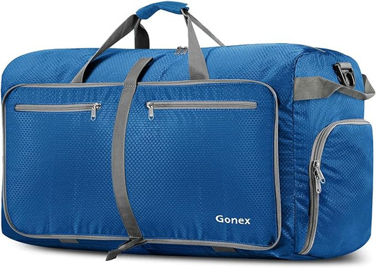 Gonex Large Foldable Travel Duffle Bag with Shoes Compartment, Packable Lightweight Water Repellent Duffel Bag for Camping Gym Weekender Bag
