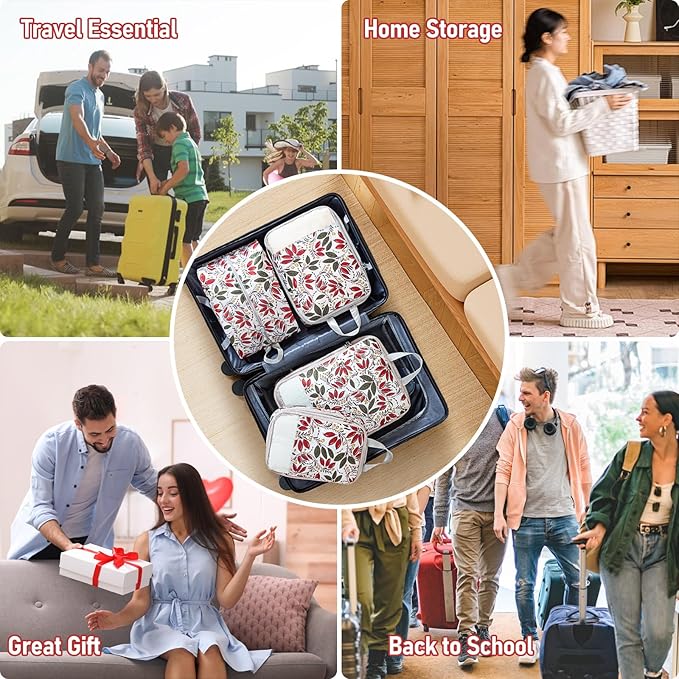 4 Set Compression Packing Cubes, Suitcase Organizer, Lightweight Travel Essentials, Compression Bags For Travel Accessories Luggage Storage Set (4 Pcs, Berry)