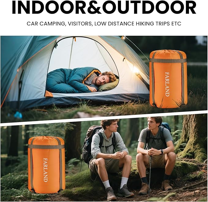 FARLAND Sleeping Bags for Adults, 3 Season Warm & Cool Weather, Lightweight Camping Sleeping Bag for Kids Family Camping Essentials with Compression Sack for Hiking