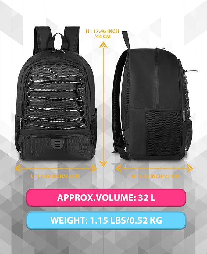 Basketball Bag Backpack for Men Women with Ball & Shoes Compartment 30L Capacity Lightweight Breathable Boys Girls Soccer Ball Bag Backpack Fit Volleyball Football Sports Travel School Gym