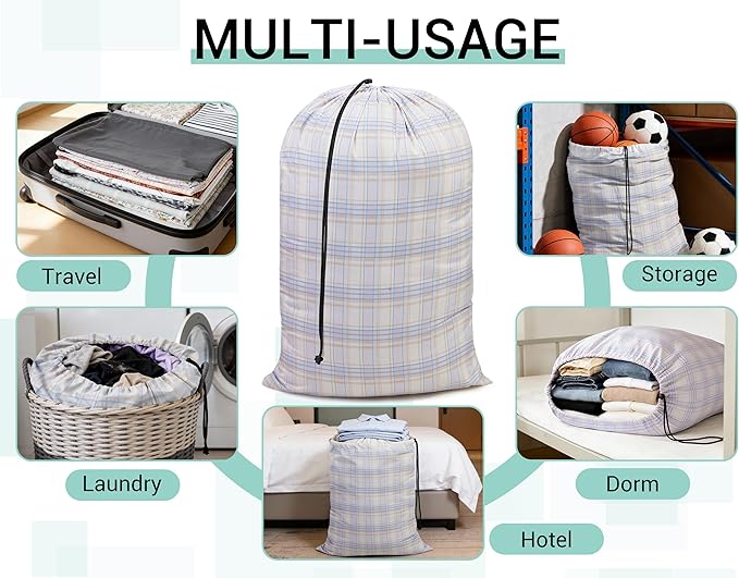 ZPECC Bulk Travel Laundry Bag,Extra Large Heavy Duty Laundry Bags 24 Pack,Washable Dirty Clothes Organizer XL for College Dorm Hotel Camping and Home Storage 30x40(Light Purple Checkered)