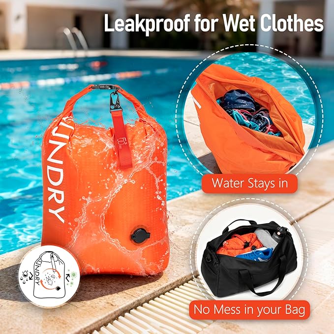 WiseBoy Compression Laundry Bag 2 Pack, Pump-Free Travel Laundry Bag for Dirty Clothes, Waterproof Wet Dry Bag, Space Saving Packing Organizer for Suitcase, Gym & Swim (Navy Blue & Orange)