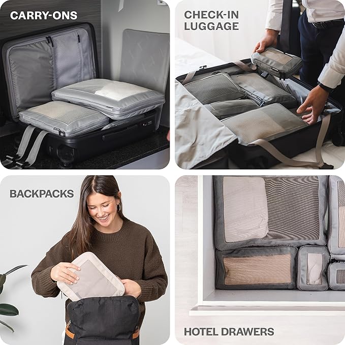Aerotrunk Compression Packing Cubes for Travel - Luggage Organizer Bags - Double Zipper Packing Cubes for Suitcases (12-Pack, Teal)