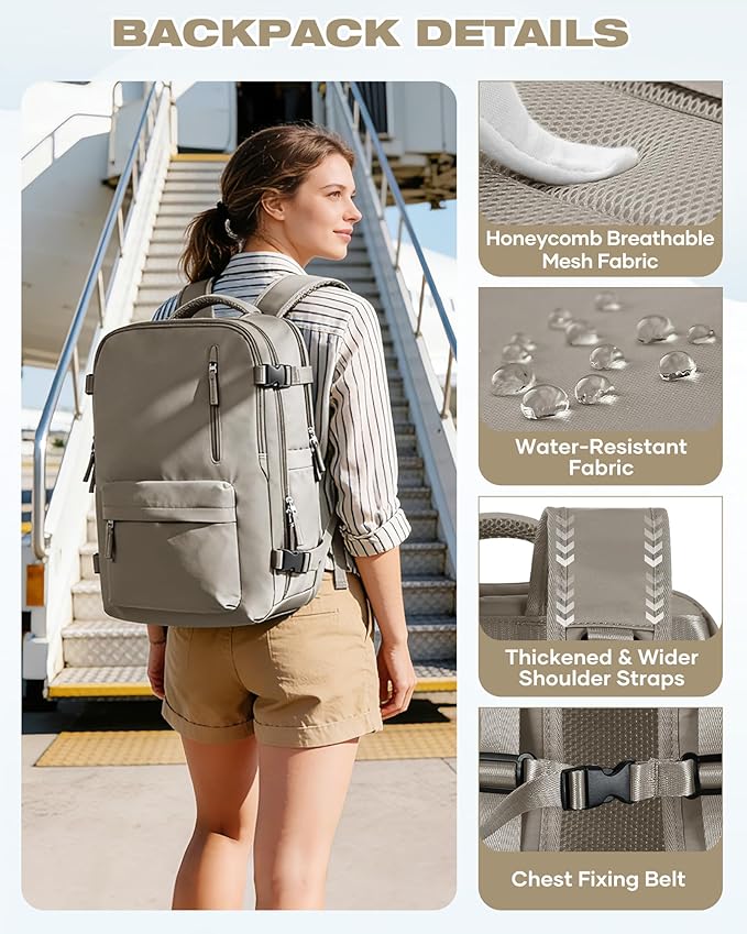 Vacuum Seal Travel Backpack Built-in Pump,Air Compression System Vacuum Vacpack Backpack Travel Bag for Women Men Carry On Suitcase Luggage Laptop Airlines Approved Daypack Space Saver Bags Grey Brown