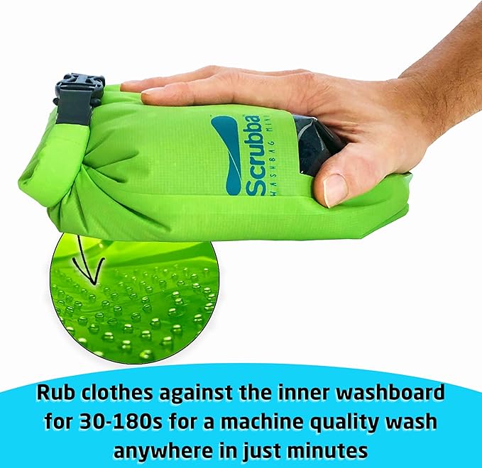 Scrubba MINI Wash Bag - Ultra-Compact Portable Washing Machine - Pocket-Size Clothes Washer for Travel, Camping & Hiking - Dry Bag & Laundry Essentials - Use with Detergent or Hand Soap - 3.0 oz.