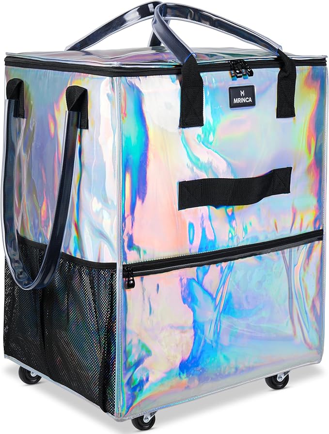 Reusable Grocery Bag On Wheels, Foldable Shopping Trolley with Enhanced Stability Wheels, Water Resistant, 6 Pockets & 3-Way Carry for Outdoor, Camping, Small, Gradient Silver
