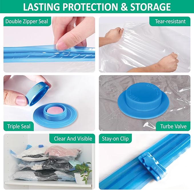 Cozy Essential Travel Vacuum Storage Bags with Rechargeable Cordless USB Pump, Space Saver Bags for Luggage, Suitcase, Carry-On, for Clothes, Blankets, Bedding & Seasonal Storage,6 Combo