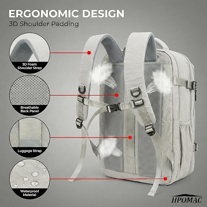 Vacuum Compression Backpack for Travel, Carry on Backpack with Vacuum System & Pump, Packs Like 55L for 5-7 Day Trips, Fits 17" Laptop, Water-Resistant Business Travel Backpack for Men/Women