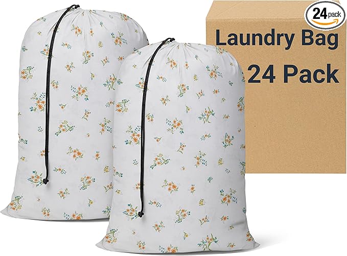 ZPECC Bulk Travel Laundry Bag,Extra Large Heavy Duty Laundry Bags 24 Pack,Washable Dirty Clothes Organizer XL for College Dorm Hotel Camping and Home Storage 30x40(Daisy)