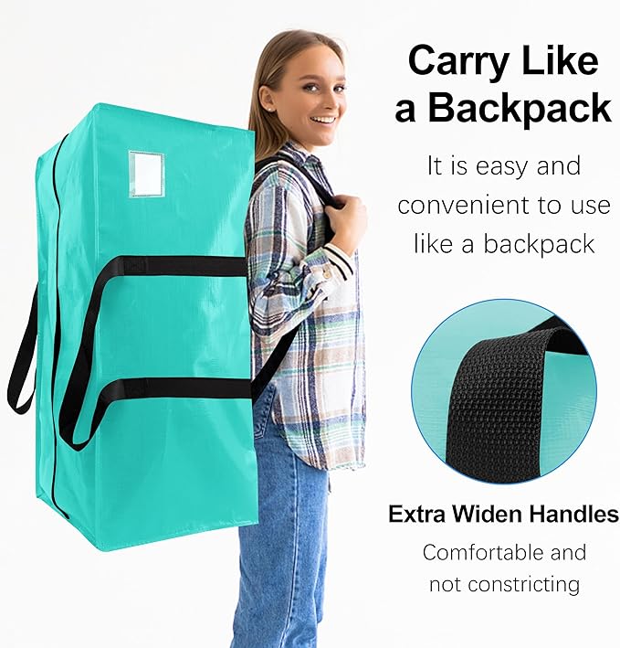VELVETSURE 6 Pack Heavy Duty Large Moving Bags W/Backpack Straps - Strong Handles & Zippers, Storage Totes For Space Saving, Fold Flat, Alternative to Moving Box and Storage Bin, Aquamarine
