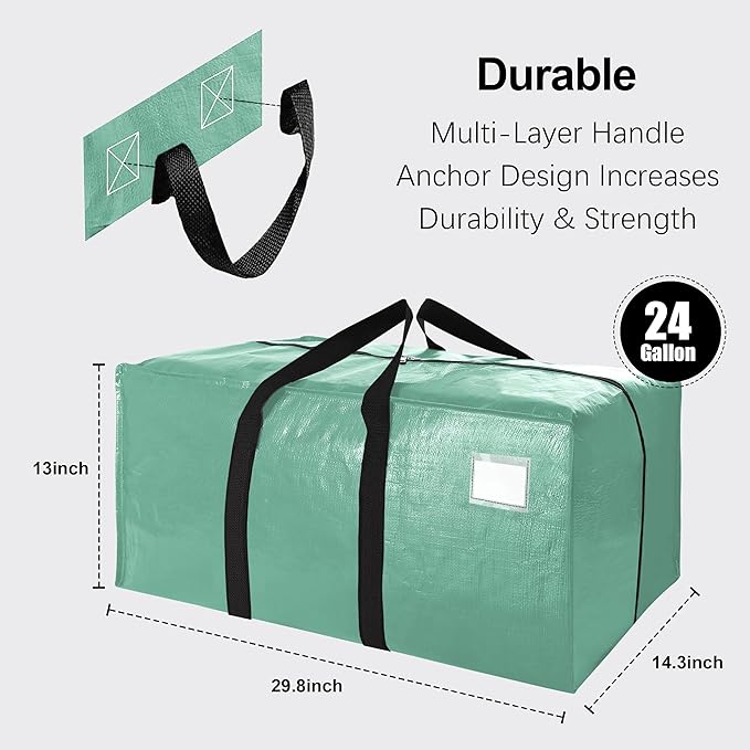 VELVETSURE 6 Pack Heavy Duty Large Moving Bags W/Backpack Straps - Strong Handles & Zippers, Storage Totes For Space Saving, Fold Flat, Alternative to Moving Box and Storage Bin, Teal