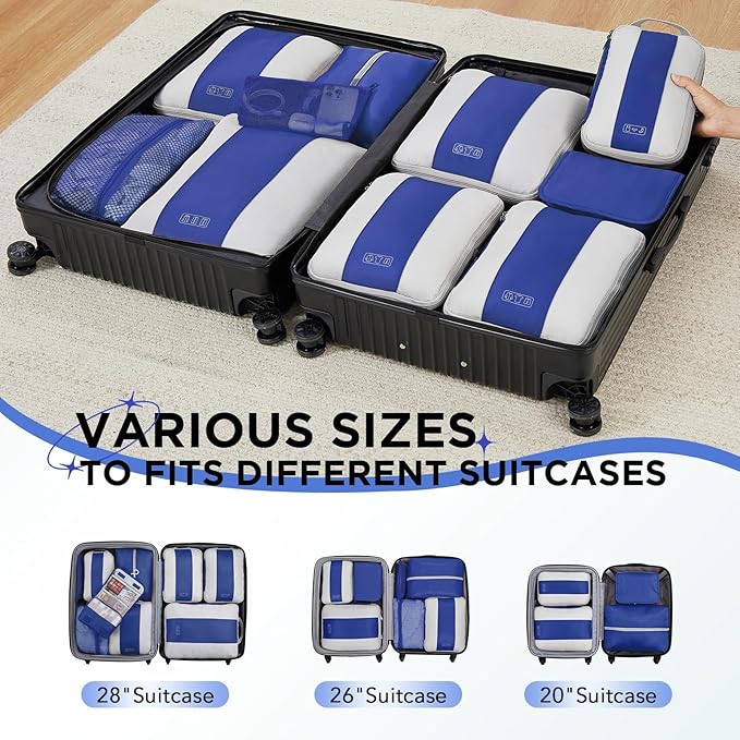 10 Set Compression Packing Cubes for Travel Essentials,Compressible Expandable Packing Cubes for Suitcase,OlarHike Luggage Organizer Bags for Travel,Handy Helper for Organizing Clothes(Klein Blue)