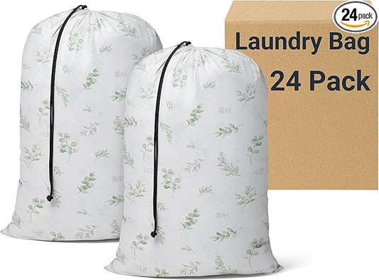 ZPECC Bulk Travel Laundry Bag,Extra Large Heavy Duty Laundry Bags 24 Pack,Washable Dirty Clothes Organizer XL for College Dorm Hotel Camping and Home Storage 30x40(Beige Flower)