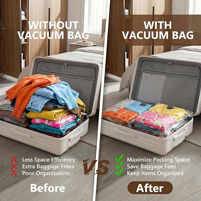13 Pack Vacuum Seal Bags for Clothing Travel with Electric Pump, Space Saver Vacuum Storage Bags Sealed, Compression Packing Bags for Luggage, Blankets Clothes, Comforter (2 Jumbo+3 L+3 M+5 S)