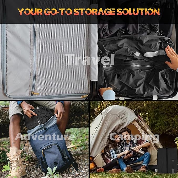Vacuum Bags with Wireless Pump, Reusable Compression Space Saver for Travel, Visual Window, Sealed and Dust-Free, IP68 Waterproof Packing Cubes for Carry on Suitcases and Backpacks (Jet Black 20L 2PC)