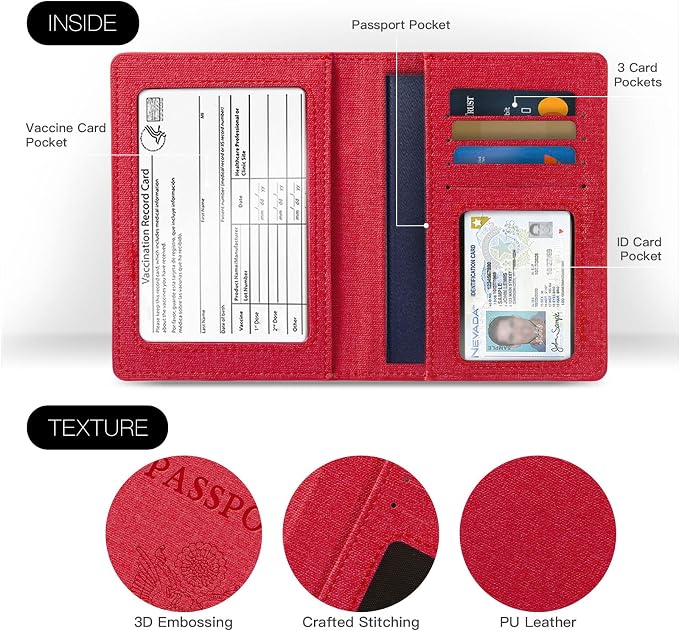 2 Pack Passport Holder For Women Kids, RFID Blocking Passport Wallet Red&Light purple - Image 3