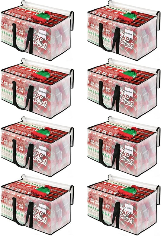BlissTotes Clear Moving Bags Heavy Duty, 93L Extra Large Storage Bags with Zipper & Reinforced Handles, Waterproof PP Moving Totes for Clothes, Bedding, Comforters, Space Saving Storage (8 Pack)